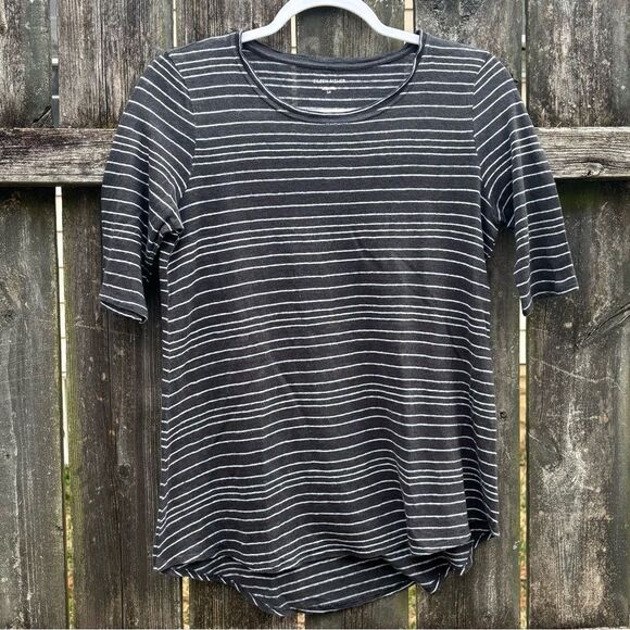 Eileen Fisher Gray Striped Linen Top Small - Picture 1 of 4
